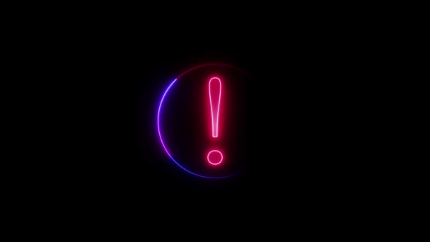 Exclamation Mark Icon Design Colorful Neon Lights Exclamation Mark Glowing — Stock Video