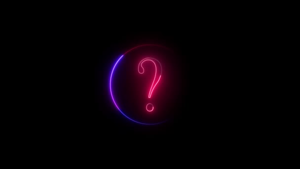 Neon Question Mark Query Symbol Search Icon Quiz Sign Loop — Stock Video
