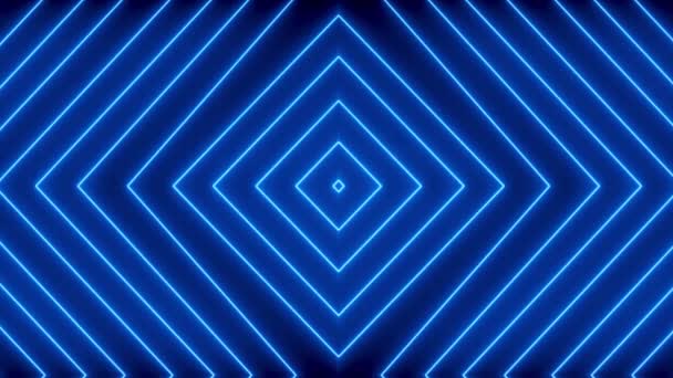 Blaue Farbe Neonlicht Geometrische Animation Glühender Linien Animierter Neon Line — Stockvideo
