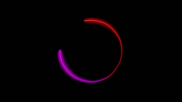 Dairesel Şekil Çerçeve Kırmızı Parlayan Neon Işıklar Siyah Ekranda Döngü — Stok video