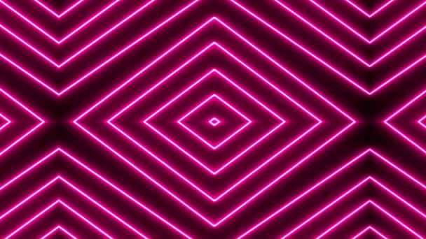Rood Kleur Neon Licht Geometrische Gloeiende Lijn Animatie Geanimeerde Neon — Stockvideo