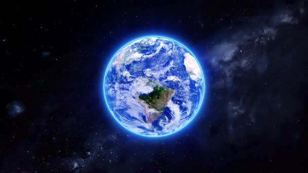 Belle Planète Terrestre Tournant Sur Galaxie Rotation Terre Concept Vidéo — Video