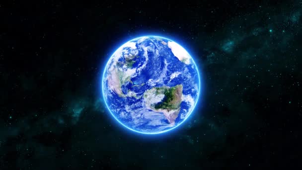 Планета Земля Космосе Яркой Звездной Ночью Вид Землю Космоса Облаками — стоковое видео