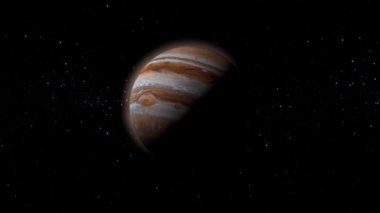 Jupiter planet on space with colorful starry night. front view of Jupiter planet from space with beautiful galaxy. full view of Jupiter 4k resolution.