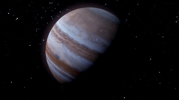 Планета Юпитера Космосе Яркой Звездной Ночью Вид Спереди Планеты Юпитер — стоковое видео