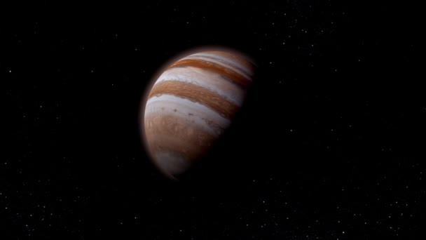 Планета Юпитера Космосе Яркой Звездной Ночью Вид Спереди Планеты Юпитер — стоковое видео