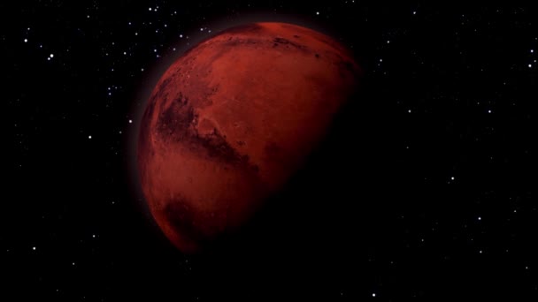 Περιστρεφόμενος Πλανήτης Άρης Στο Σκοτάδι Ήλιος Του Πλανήτη Άρης Ανατέλλει — Αρχείο Βίντεο