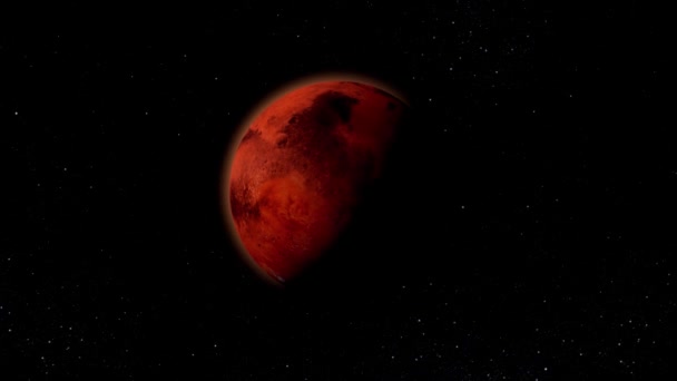 旋转的行星在黑暗中旋转 太阳在黑暗中升起 从太空俯瞰火星行星 火星4K解析度的3D全景 — 图库视频影像