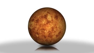 Dönen Venüs gezegeni beyazda izole edildi. 3D Venüs gezegeni rotasyonu. Venüs gezegeni Cyan arka planda 360 derece küre uzayı üzerinde dönüyor.