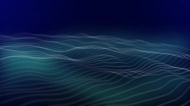 Parlak rastgele noktalar ve ızgara. veri, yüksek teknoloji kavramı. Soyut dijital parçacık dalga hareketi. Parlayan parçacıkların dijital dalgası