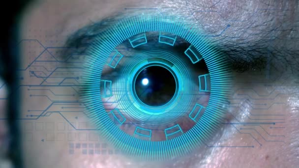 Futurystyczny Skaner Biometryczny Siatkówki Wydłubujący Ludzkie Oko Makro Ujęcie Oka — Wideo stockowe