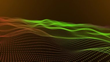 Renkli noktalar arka plan, parlayan rastgele noktalar ve ızgara. veri, yüksek teknoloji kavramı. Soyut dijital parçacık dalgası hareketi