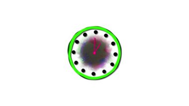 Tam günün saat ve dakikalarını gösteren renk değiştirilmiş bir saatin canlandırması. Beyaz arkaplandaki saat animasyonunu 12 saat sayan yeni bir cyan rengi.