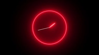 Neon animasyon analog saat. Analog stili dijital animasyon saati. 12 saat çalışan animasyon saati. Neon dairesi teknolojisi animasyonu.