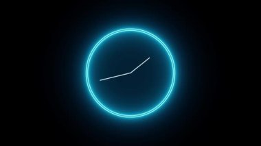 Neon animasyon analog saat. Analog stili dijital animasyon saati. 12 saat çalışan animasyon saati. Neon dairesi teknolojisi animasyonu.