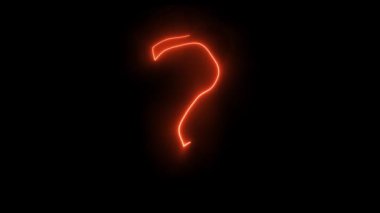 Parlayan neon ışıklı soru işareti animasyonu. Neon ışığı siyah 4k üzerinde parlayan soru işareti