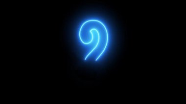 Parlayan neon ışıklı soru işareti animasyonu. Neon ışığı siyah 4k üzerinde parlayan soru işareti