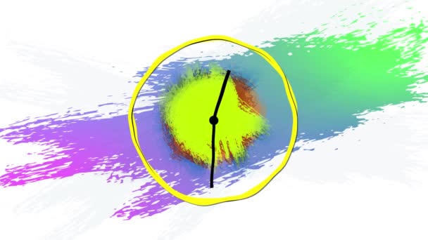 一个时钟的循环动画 它的颜色不断变化 标志着一整天的时间和分钟 新的青色在白色背景下倒计时12个小时 — 图库视频影像