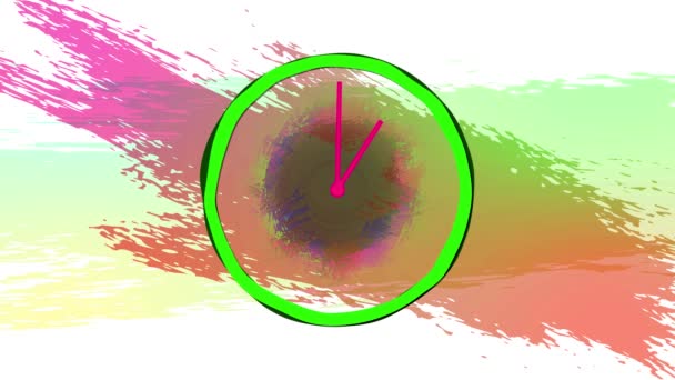 Цикл Анимации Часов Изменением Цвета Маркировки Часов Минут Полного Дня — стоковое видео