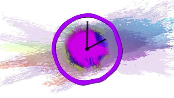 一个时钟的循环动画 它的颜色不断变化 标志着一整天的时间和分钟 新的青色在白色背景下倒计时12个小时 — 图库视频影像