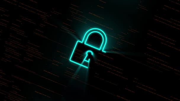 Lock Icon Кибербезопасность Защиты Сети Цифровых Данных Высокоскоростной Анализ Данных — стоковое видео