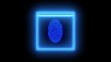 Parmakizi renkli neon dokunmatik kimlik dijital işleme hareketinin devamı. Kimlik doğrulaması için taranmış parmak izi parmak izi veri şifrelemesi