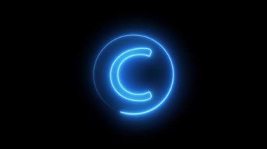 Mavi ışıkla parlayan neon ışıklı mektup. C alfabesi etrafında dairesel bir yolda parlayan neon çizgisi.