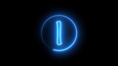 Mavi ışıkla parlayan neon ışıklı mektup. I alfabesindeki dairesel bir yolda parlayan neon çizgisi.