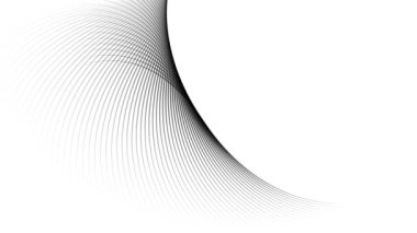Beyaz arka planda hareket eden geleceksel dalga çizgisi. Soyut geometrik bükülmüş çizgi dönüşümü ve döndürme animasyonu. Geometrik girdap soyut çizgi 45 'liği