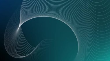 Beyaz arka planda hareket eden geleceksel dalga çizgisi. Soyut geometrik bükülmüş çizgi dönüşümü ve döndürme animasyonu. Geometrik girdap soyut çizgi 45 'liği