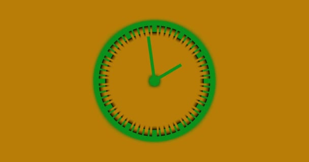 黄色の背景に緑色のカラークロックアニメーション — ストック動画