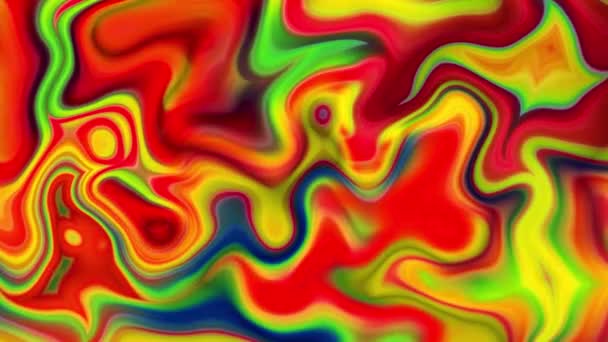 混合された色の光沢のあるデジタル液体の流れ 光沢があり 臭い色抽象的な多彩な液体の背景 — ストック動画