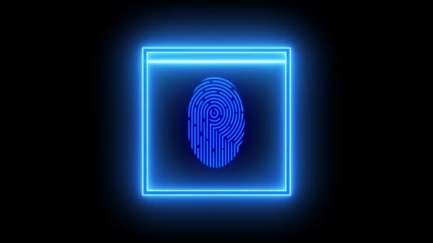 指纹图彩色霓虹灯动画的运动触摸Id的未来数字处理 经扫描的指纹 用于认证指纹数据加密 — 图库视频影像