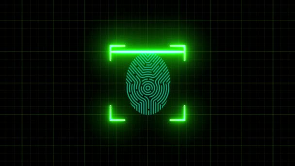 指纹图彩色霓虹灯动画的运动触摸Id的未来数字处理 经扫描的指纹 用于认证指纹数据加密 — 图库视频影像