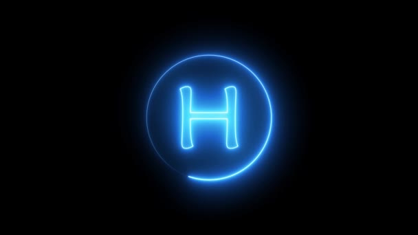 Mavi Işıkla Parlayan Neon Işıklı Mektup Alfabesi Etrafında Dairesel Bir — Stok video