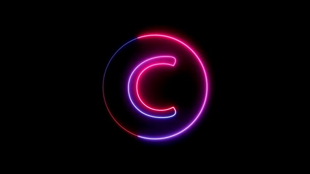 Gloeiende Neon Lijn Een Cirkelvormig Pad Rond Het Alfabet Gloeiend — Stockvideo
