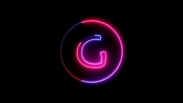 在G型字母周围的圆形路径上发光的霓虹灯线 发光的霓虹灯字体 粉色和红色发光霓虹灯字母 — 图库视频影像