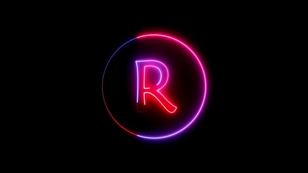 在R型字母周围的圆形路径上闪烁着霓虹灯线 粉色和红色发光霓虹灯字母 — 图库视频影像