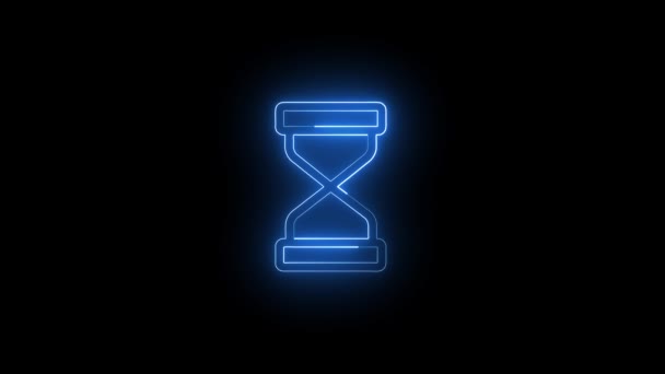 Glowing Neon Old Hourglass Flowing Sand Icon Isolated Black Background — Stock Video