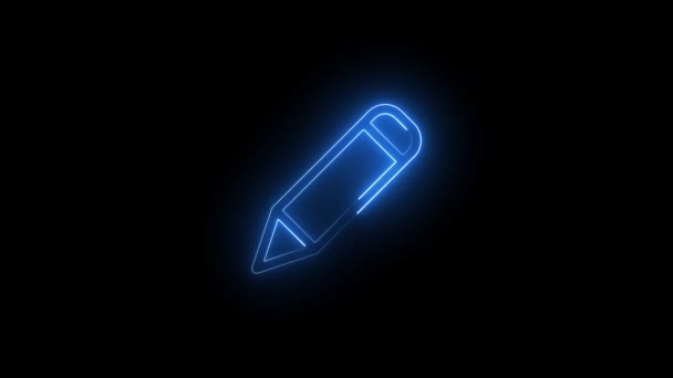 Neon Pencil Eraser Icon Isolated Black Background Drawing Educational Tools — Stock Video