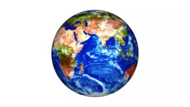 Beautiful earth planet spinning on white. 3d earth rotation 4k video concept.