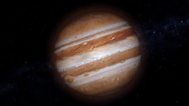 Jupiter planet on space with colorful starry night. front view of Jupiter planet from space with beautiful galaxy. full view of Jupiter 4k resolution.