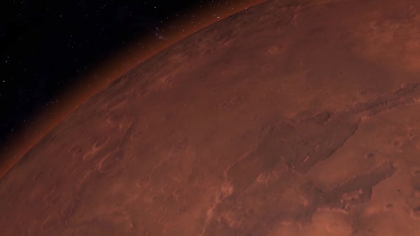火星行星在太空与五彩斑斓的星夜 从具有美丽星系的太空俯瞰火星行星 火星4K解析度全景 — 图库视频影像