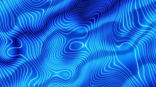 蓝波纹理移动背景和闪光蓝光 无缝隙发光的抽象背景 闪闪发光的波浪形物体蜷缩在一起 — 图库视频影像
