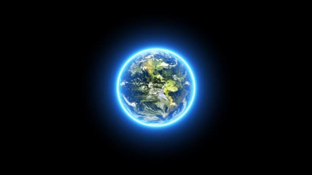 Фон Анимации Planet Earth Spinning Shine Light Glow Small Stars — стоковое видео