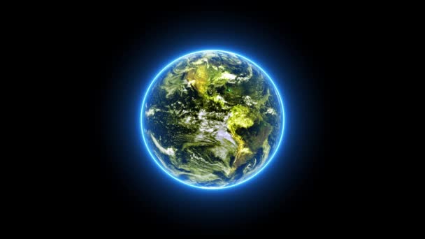 Animationshintergrund Planet Erde Dreht Sich Leuchtet Licht Und Leuchtet Kleine — Stockvideo