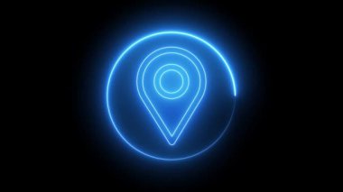 Neon Line Light Animasyon Konumu Simge Düz Canlandırma Tasarımı Kara Arkaplan 'da izole edildi. GPS Navigator Pin Denetimi Kırmızı Renkli 4K