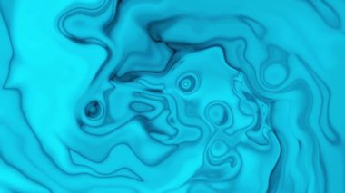 Animasyon cyan rengi dumanlı sıvı soyutlama, sıvı hareket animasyonu, ipeksi renkli mürekkep akışı animasyonu. Parlak mavi renk sıvı akışı.