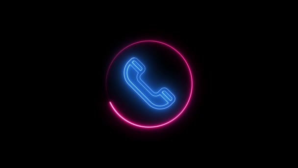 Siyah Arkaplanda Neon Renkli Çağrı Simgesi Animasyonu Telefon Siyah Arkaplan — Stok video