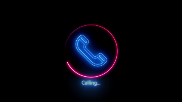 Siyah Arkaplanda Neon Renkli Çağrı Simgesi Animasyonu Telefon Siyah Arkaplan — Stok video
